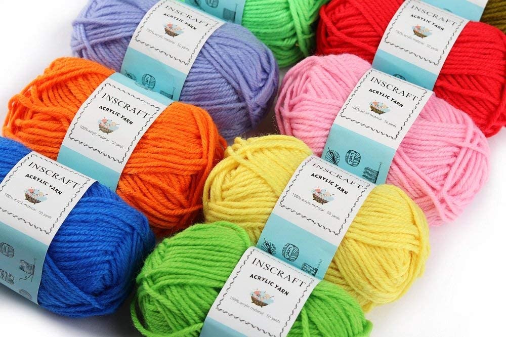 Inscraft 52 Acrylic Yarn Skeins 1820 Yards 52 Colors Acrylic Yarn Skeins 2 Crochet Hooks 2 Weaving Needles 10 Stitch Markers 1 Bag Yarn for Crocheting